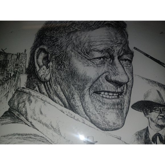 John Wayne Drawing Collage Black & White Black Frame - Picture 2 of 4